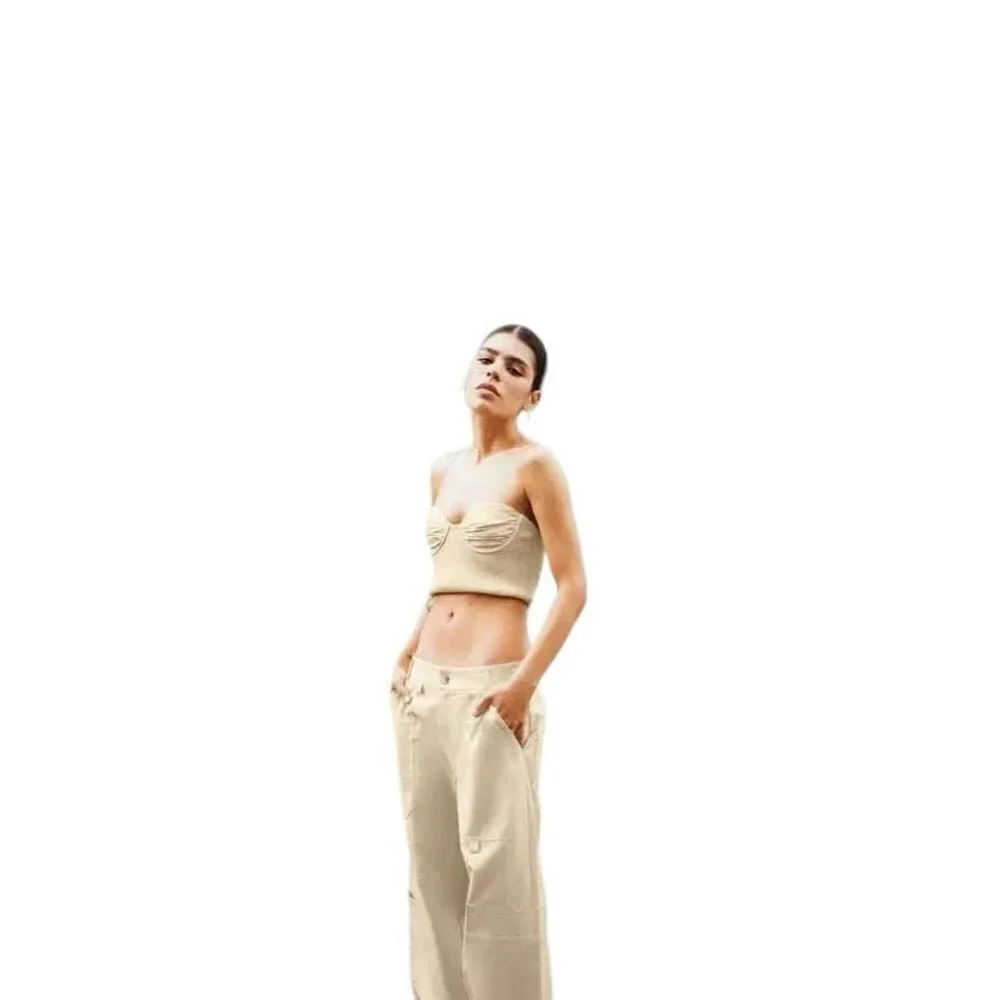 ZARA Beige Linen Blend Cargo Trousers. SIZE S  7385/492.
